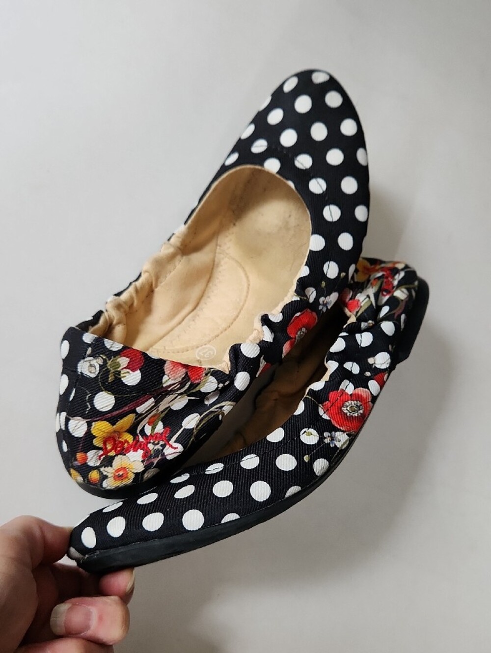 Desigual Black and White polka dot ballerine